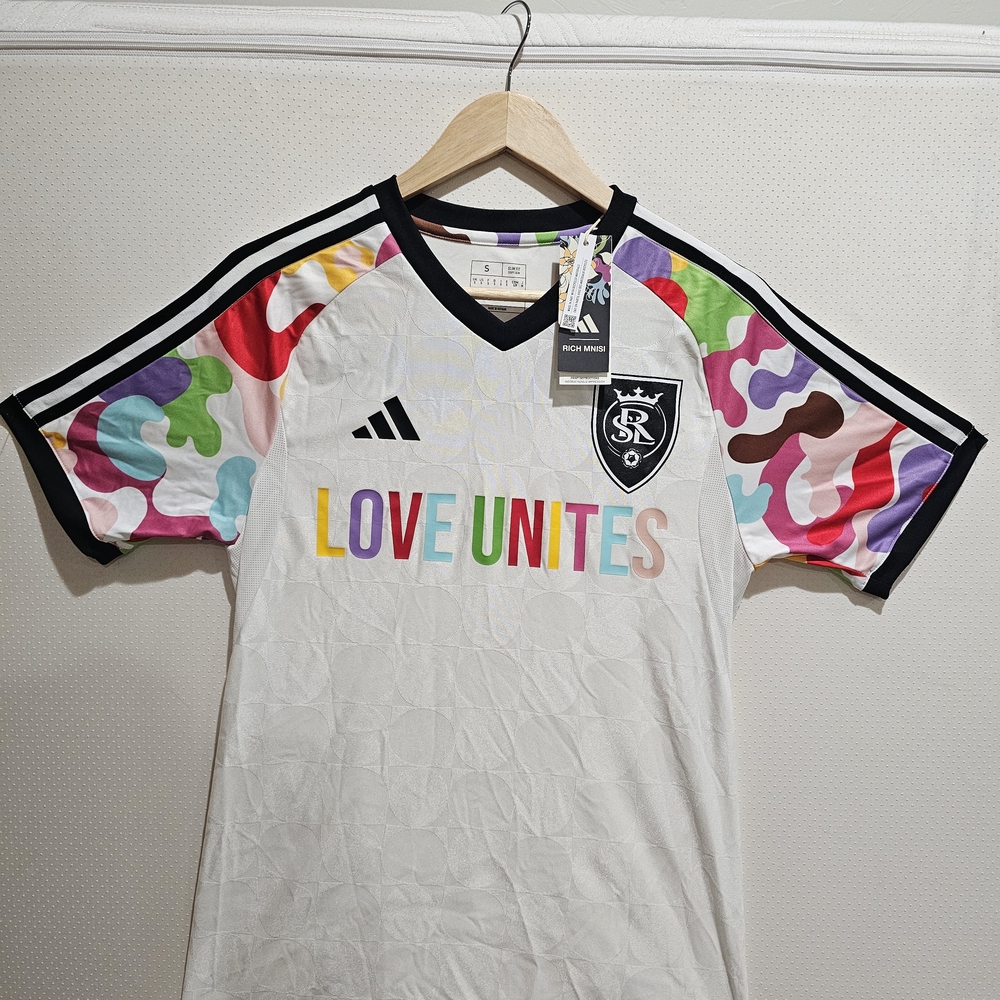 Adidas White Jersey with Colorful Camo Sleeves